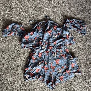 American Eagle Outfitters Blue and Pink Floral Romper